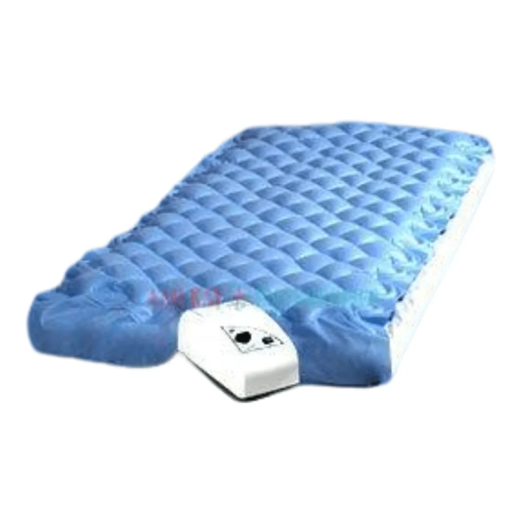 An air mattress with a blue cover available for rent in Ranchi, provided by air mattress rental services